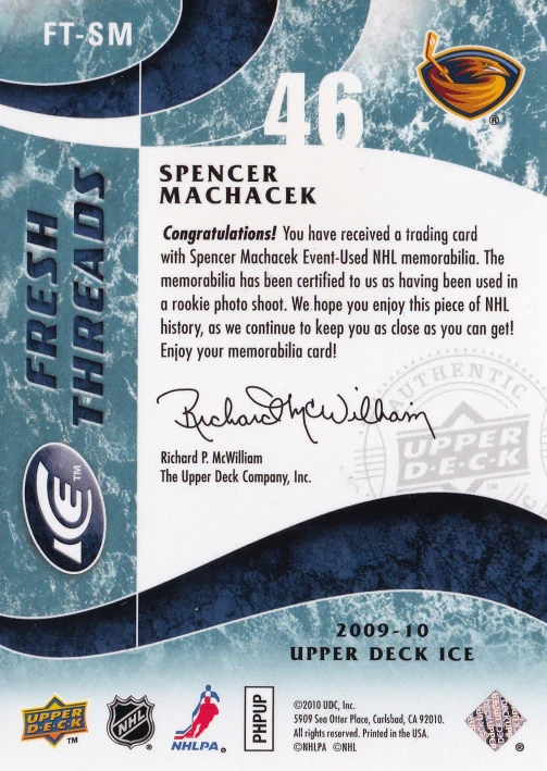 2009-10 UD Ice - Spencer Machacek - Fresh Threads #FT-SM