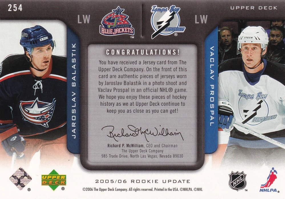 2005-06 UD Rookie Update - Jaroslav Balaštík, Václav Prospal - Rookie Inspirations /999 #254
