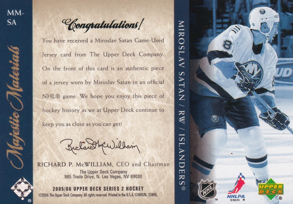 2005-06 UD Series 2 - Miroslav Šatan - Majestic Materials /50 #MM-SA