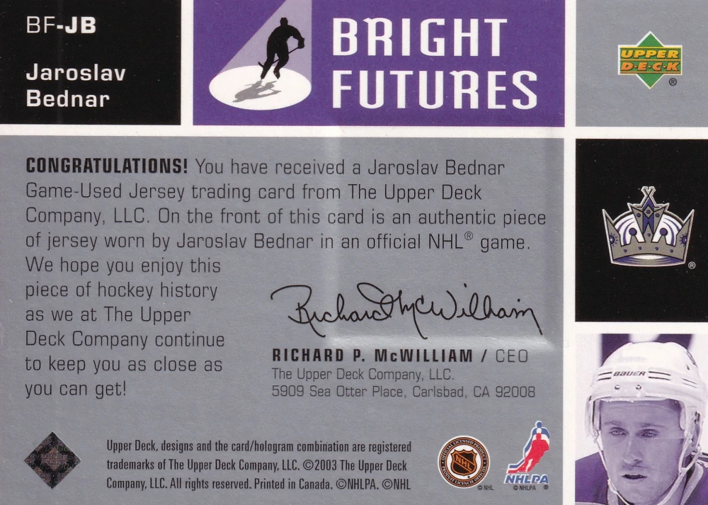 2002-03 UD Series 1 - Jaroslav Bednář - Bright Futures #BF-JB