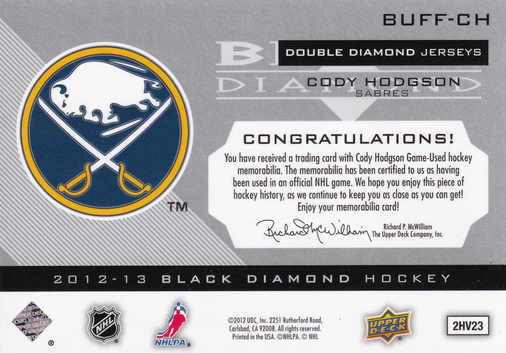 2012-13 UD Black Diamond - Cody Hodgson - Double Diamond Jerseys #BUFF-CH