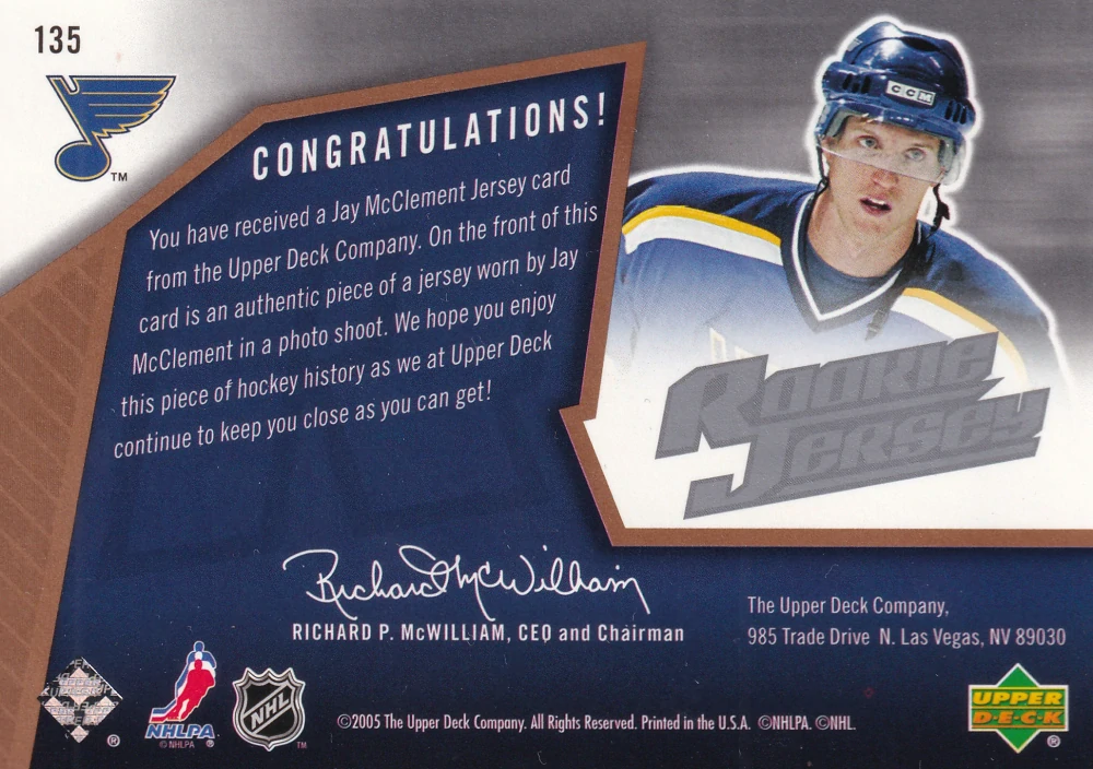 2005-06 UD SPx - Jay McClement - Rookie Jersey /1999 #135