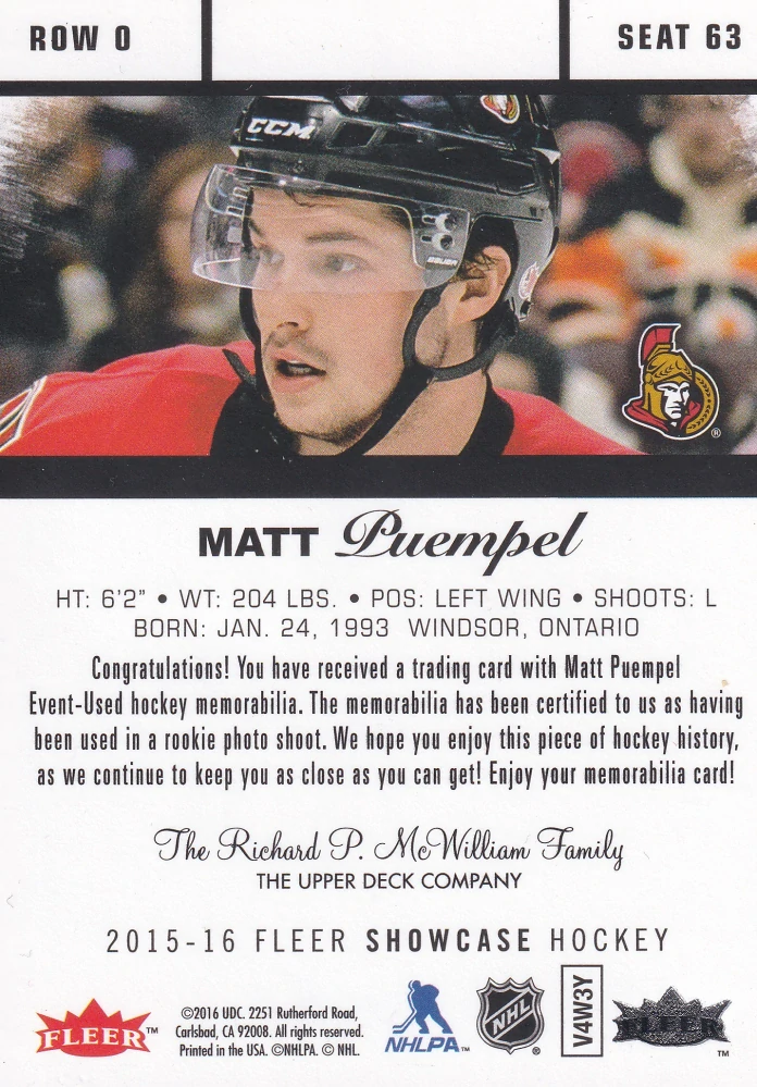 2015-16 UD Fleer Showcase - Matt Puempel - Flair Materials #63
