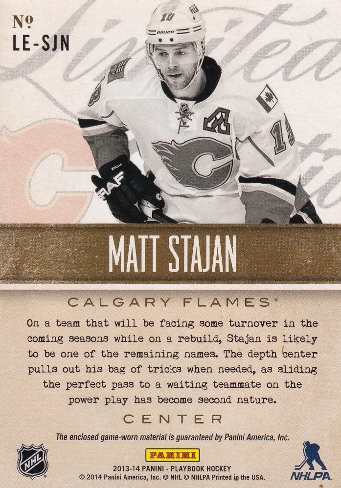 2013-14 Panini Playbook - Matt Stajan - Limited Edition Materials /99 #LE-SJN