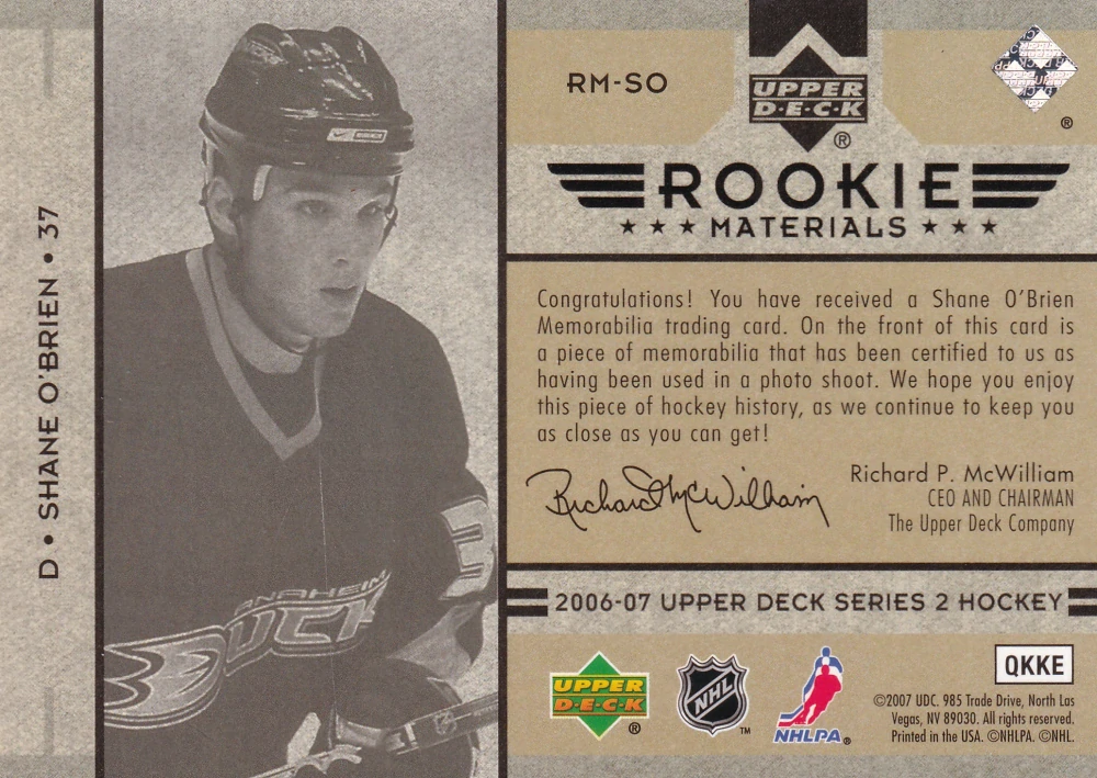 2006-07 UD Series 2 - Shane O'Brien - Rookie Materials #RM-SO