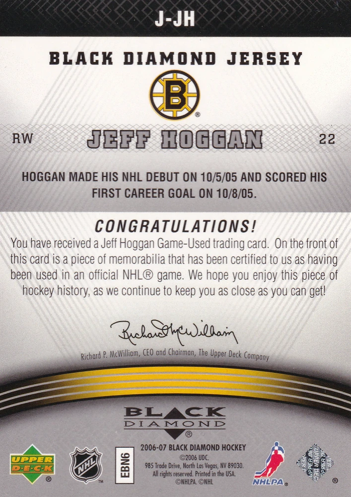 2006-07 UD Black Diamond - Jeff Hogan - Black Diamond Jersey #J-JH