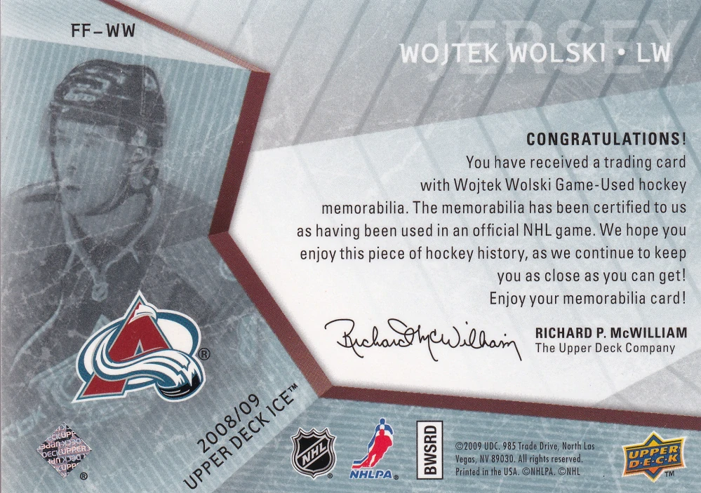 2008-09 UD Ice - Wojtek Wolski - Frozen Fabrics #FF-WW