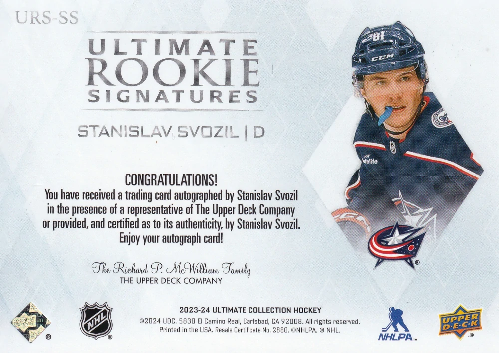 2023-24 UD Ultimate Collection - Stanislav Svozil - Ultimate Rookie Signatures #URS-SS