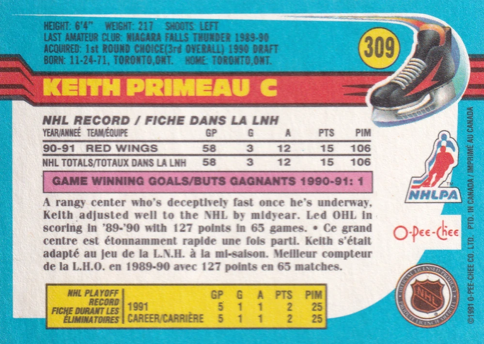 1991-92 O-Pee-Chee - Keith Primeau #309