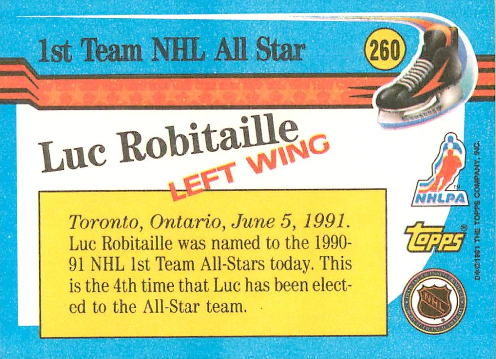 1991-92 Topps - Luc Robitaille - All Star #260
