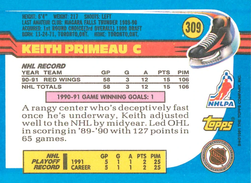 1991-92 Topps - Keith Primeau #309