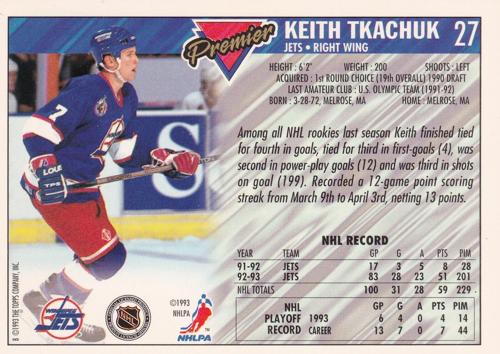 1993-94 Topps Premier - Keith Tkachuk #27