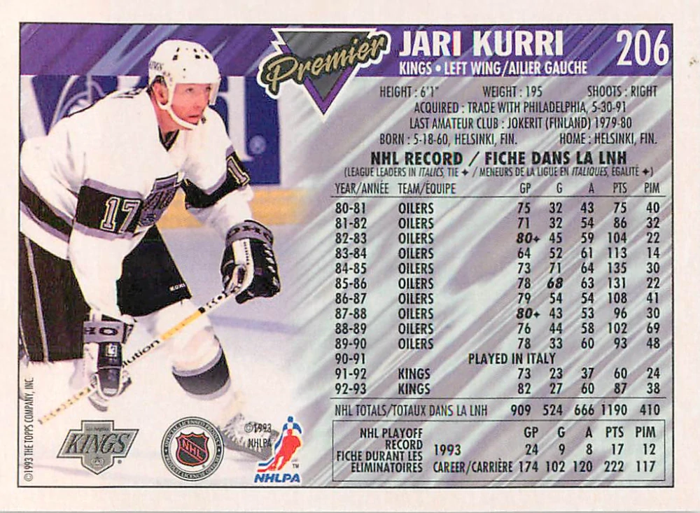 1993-94 O-Pee-Chee Premier - Jari Kurri #206