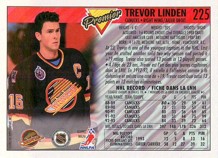 1993-94 O-Pee-Chee Premier - Trevor Linden #225