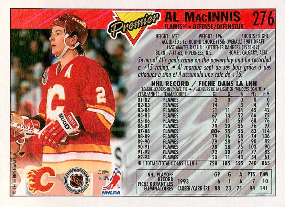1993-94 O-Pee-Chee Premier - Al MacInnis #276