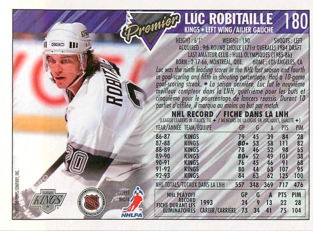 1993-94 O-Pee-Chee Premier - Luc Robitaille #180