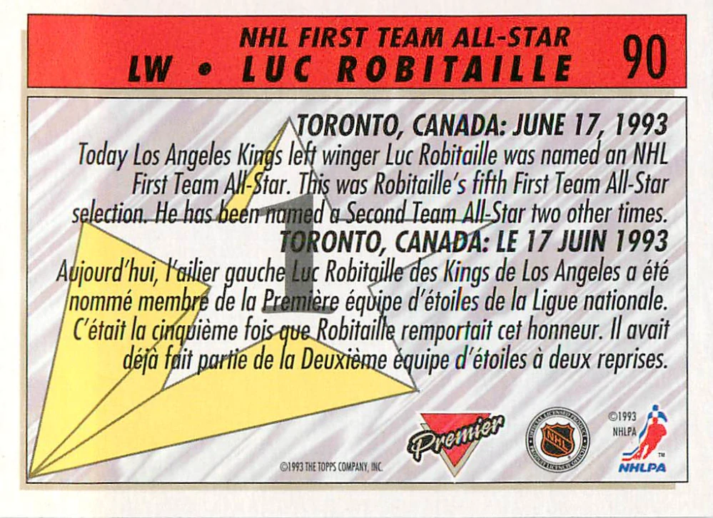 1993-94 O-Pee-Chee Premier - Luc Robitaille #90