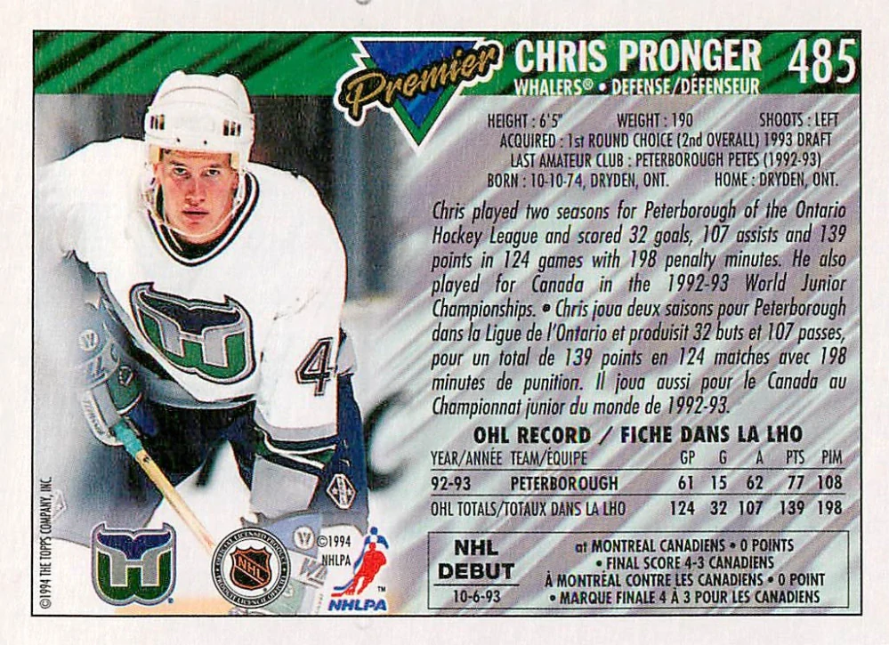 1993-94 O-Pee-Chee Premier - Chris Pronger #485
