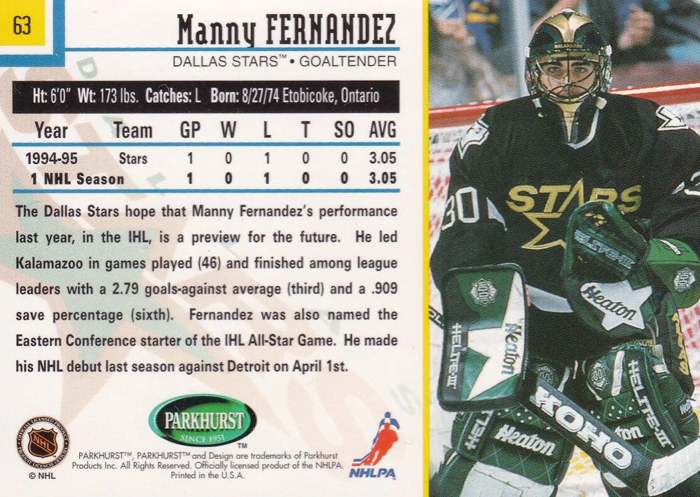 1995-96 Parkhurst International - Manny Fernandez #63