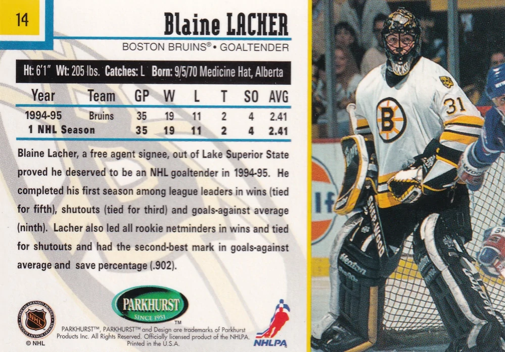 1995-96 Parkhurst International - Blaine Lacher #14