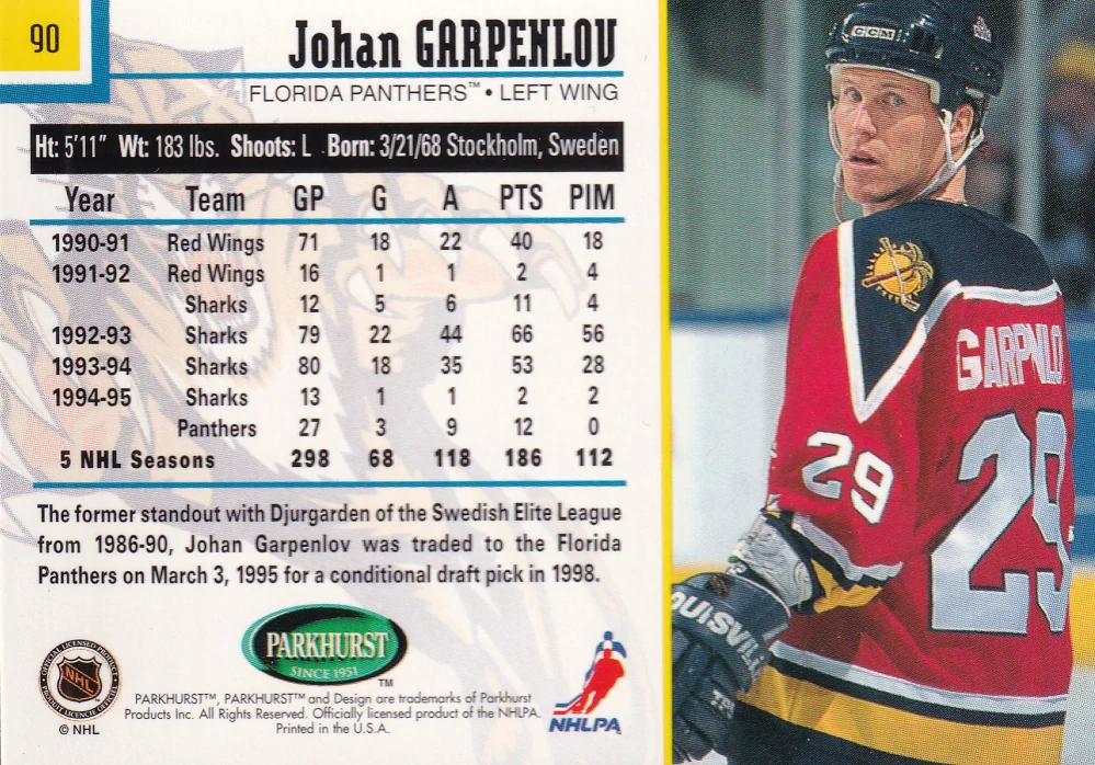 1995-96 Parkhurst International - Johan Garpenlov #90