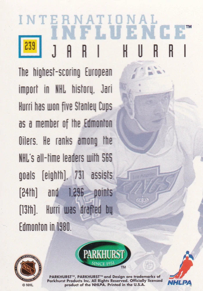 1995-96 Parkhurst International - Jari Kurri - International Influence #239