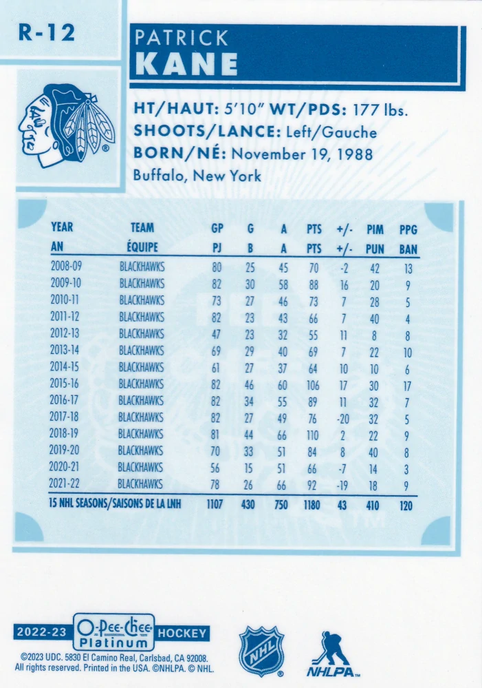 2022-23 UD O-Pee-Chee Platinum - Patrick Kane - Retro #R-12