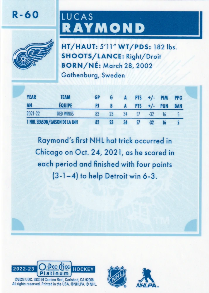 2022-23 UD O-Pee-Chee Platinum - Lucas Raymond - Retro #R-60