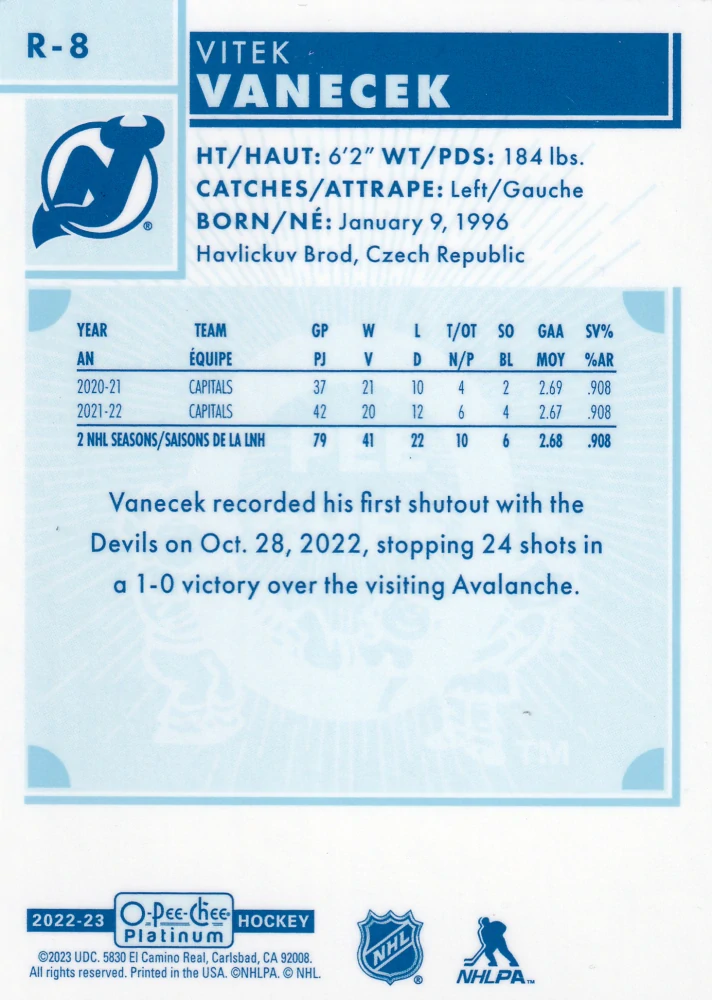 2022-23 UD O-Pee-Chee Platinum - Vítek Vaněček - Retro #R-8
