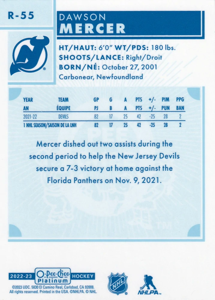 2022-23 UD O-Pee-Chee Platinum - Dawson Mercer - Retro #R-55
