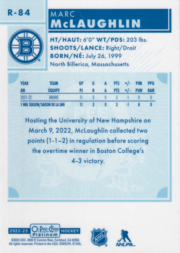 2022-23 UD O-Pee-Chee Platinum - Marc McLaughlin - Retro Rookie #R-84