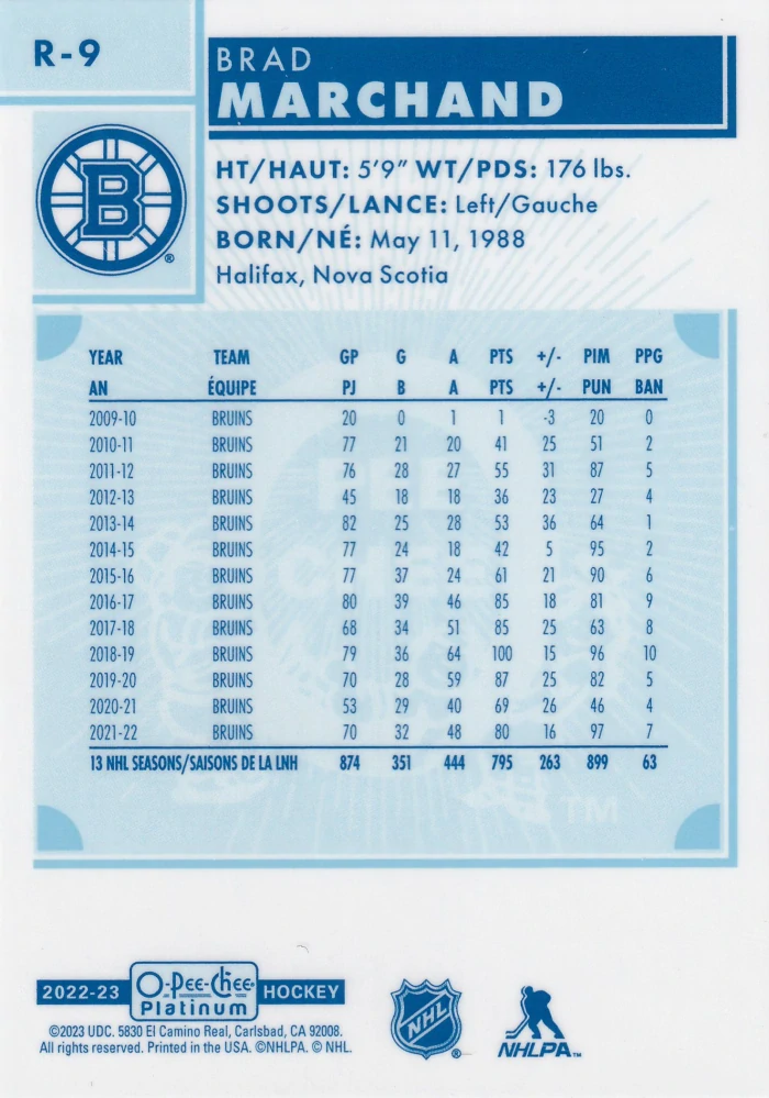 2022-23 UD O-Pee-Chee Platinum - Brad Marchand - Retro #R-9