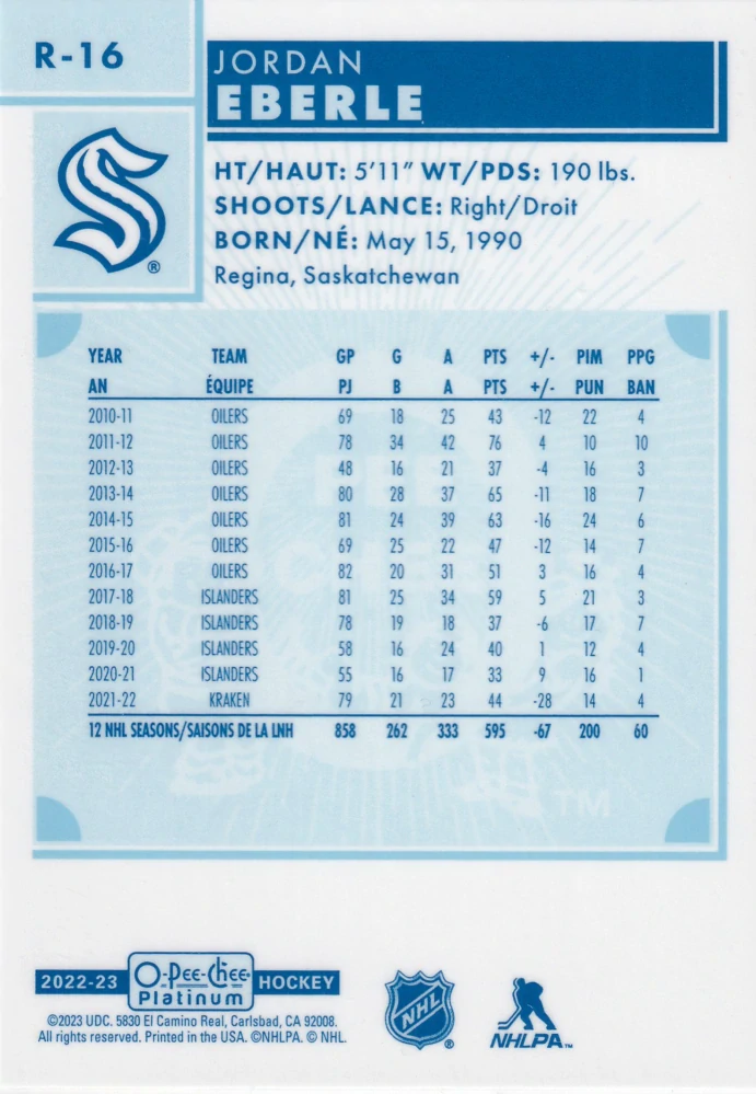 2022-23 UD O-Pee-Chee Platinum - Jordan Eberle - Retro #R-16