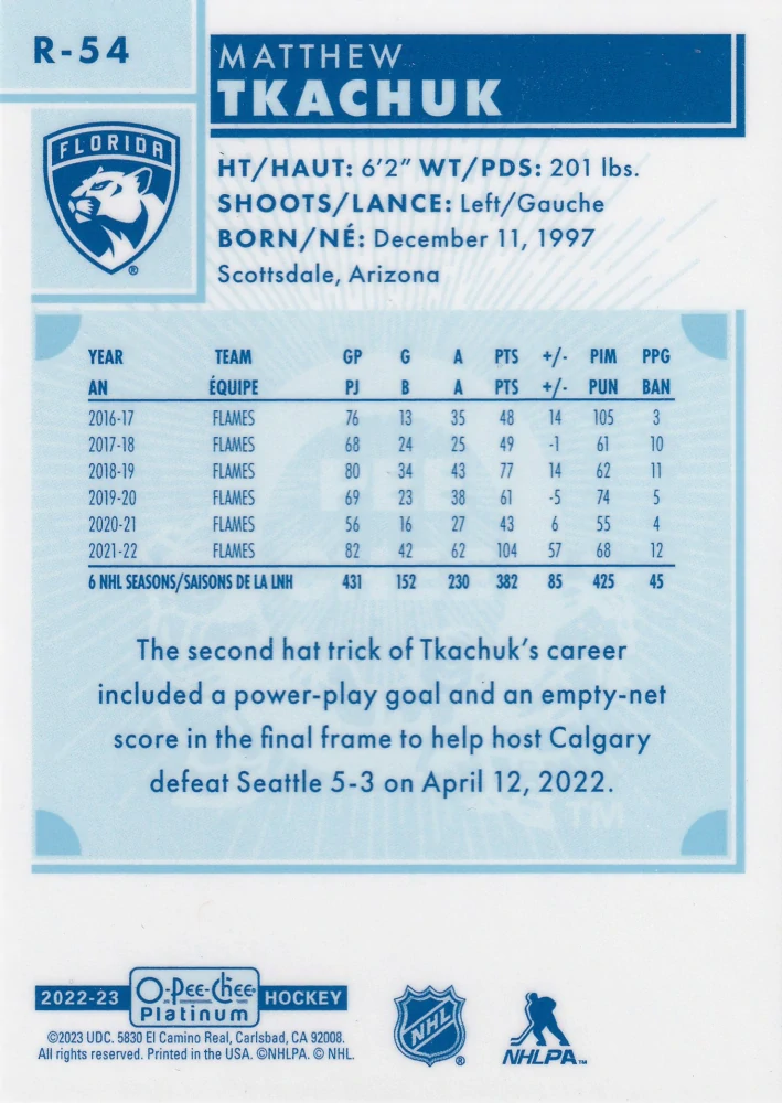 2022-23 UD O-Pee-Chee Platinum - Matthew Tkachuk - Retro #R-54