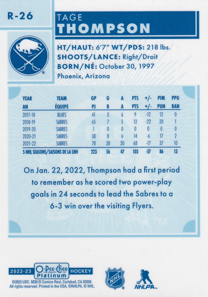 2022-23 UD O-Pee-Chee Platinum - Tage Thompson - Retro #R-26