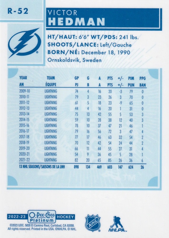 2022-23 UD O-Pee-Chee Platinum - Victor Hedman - Retro #R-52