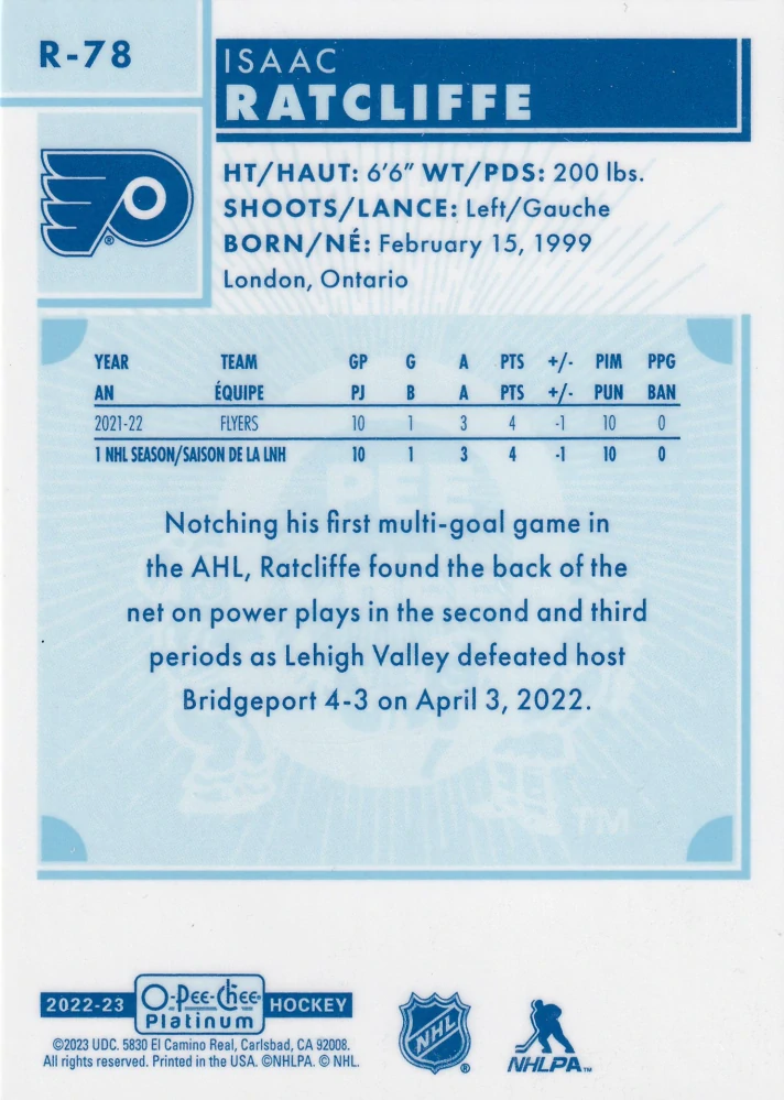 2022-23 UD O-Pee-Chee Platinum - Isaac Ratcliffe - Retro Rookie #R-78