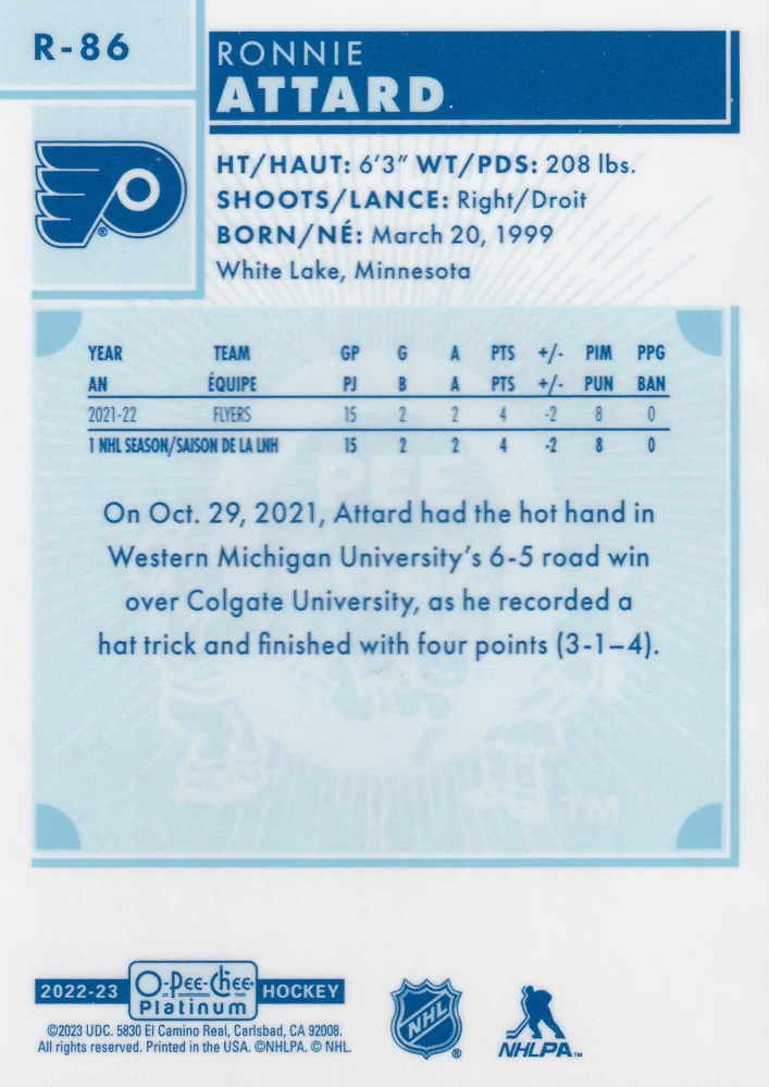2022-23 UD O-Pee-Chee Platinum - Ronnie Attard - Retro Rookie #R-86
