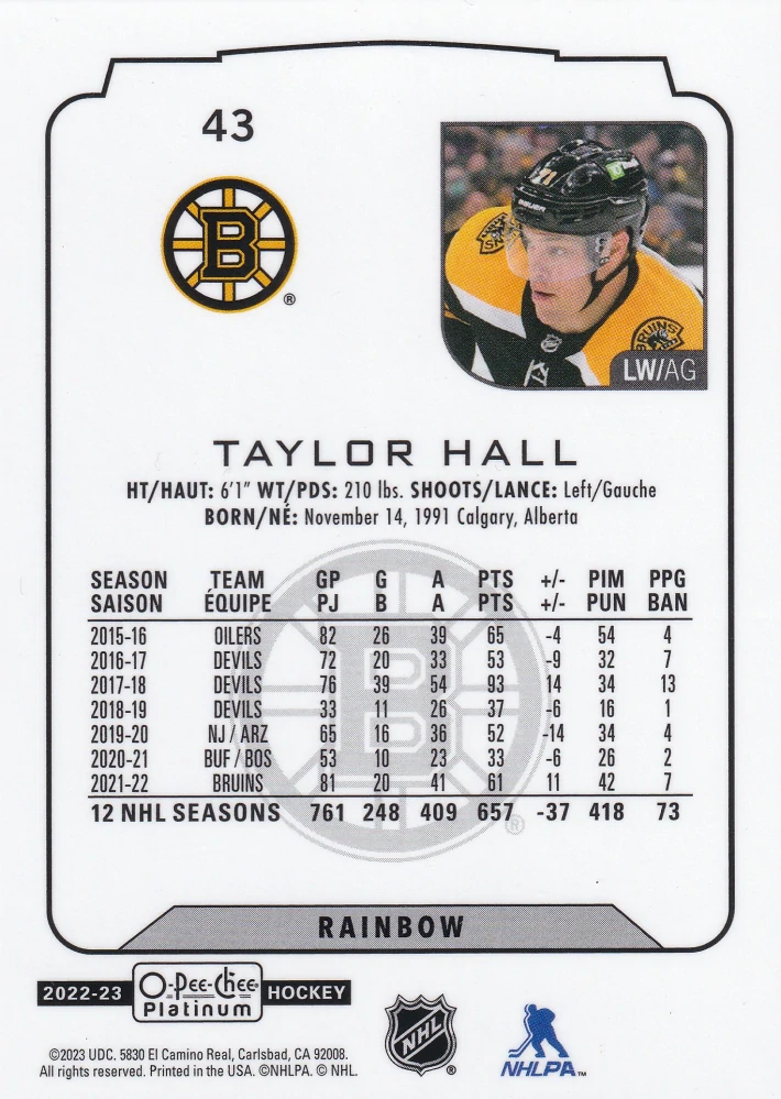 2022-23 UD O-Pee-Chee Platinum - Taylor Hall - Rainbow #43