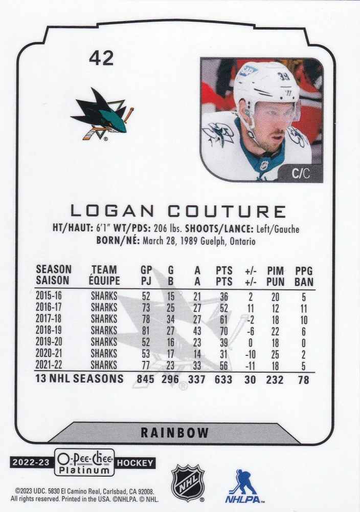 2022-23 UD O-Pee-Chee Platinum - Logan Couture - Rainbow #42