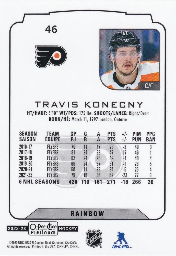 2022-23 UD O-Pee-Chee Platinum - Travis Konecny - Rainbow #46