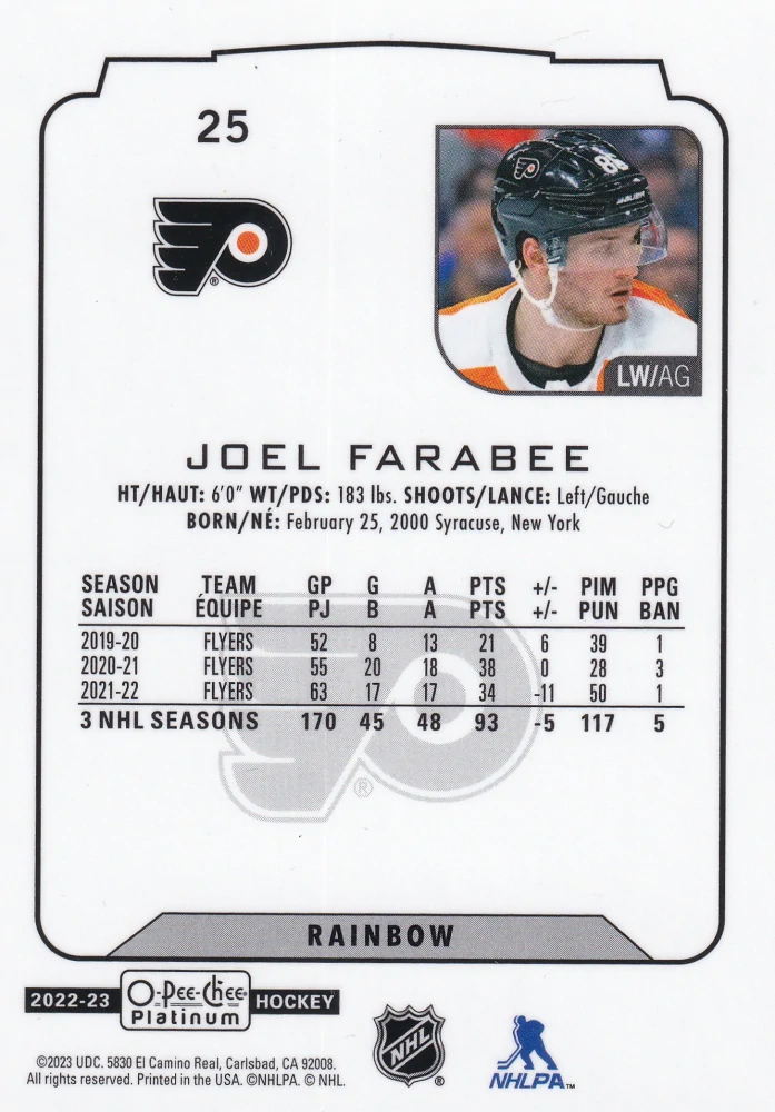 2022-23 UD O-Pee-Chee Platinum - Joel Farabee - Rainbow #25