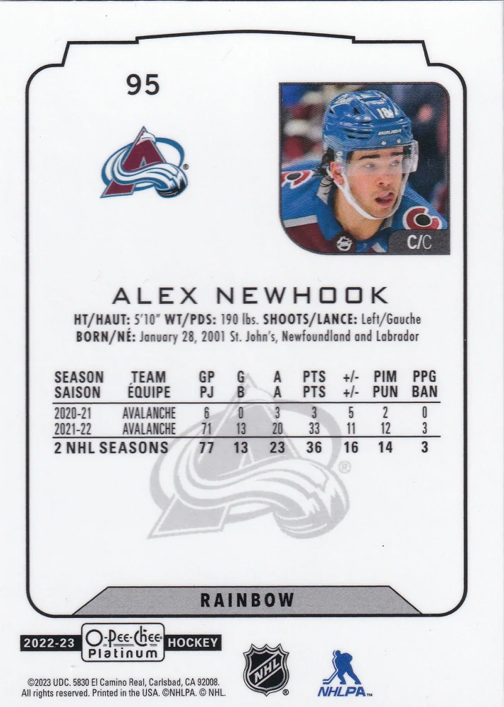2022-23 UD O-Pee-Chee Platinum - Alex Newhook - Rainbow #95