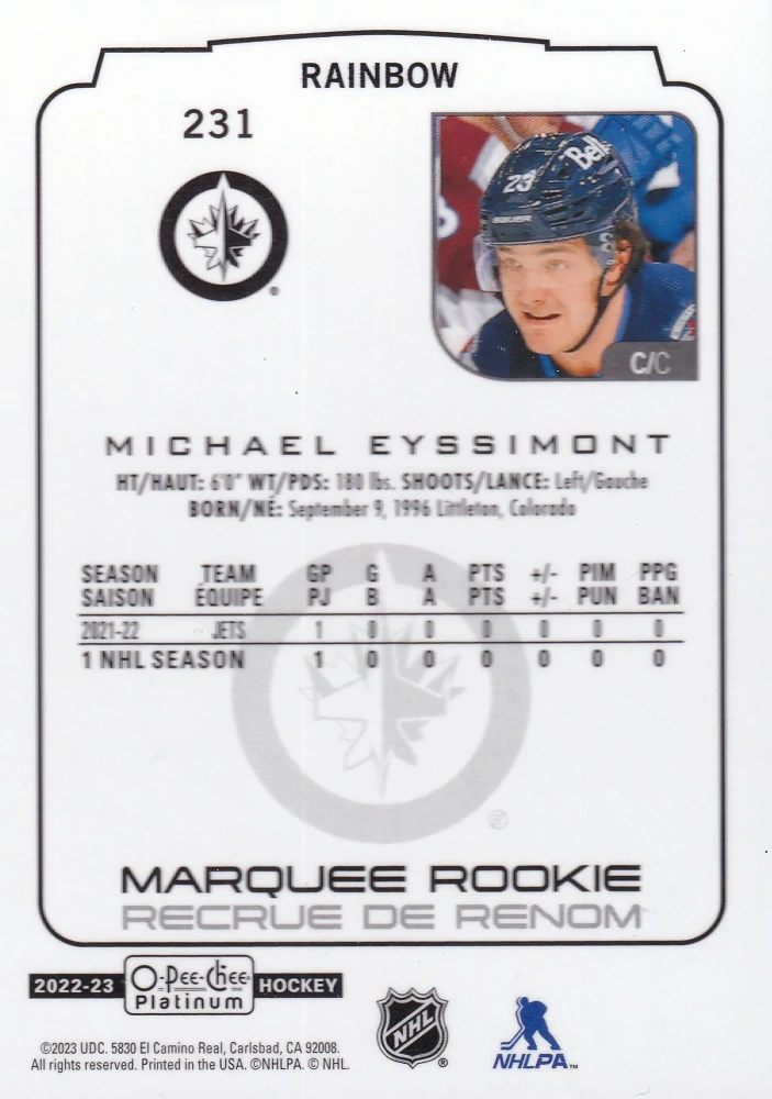 2022-23 UD O-Pee-Chee Platinum - Michael Eyssimont - Marquee Rookie Rainbow #231