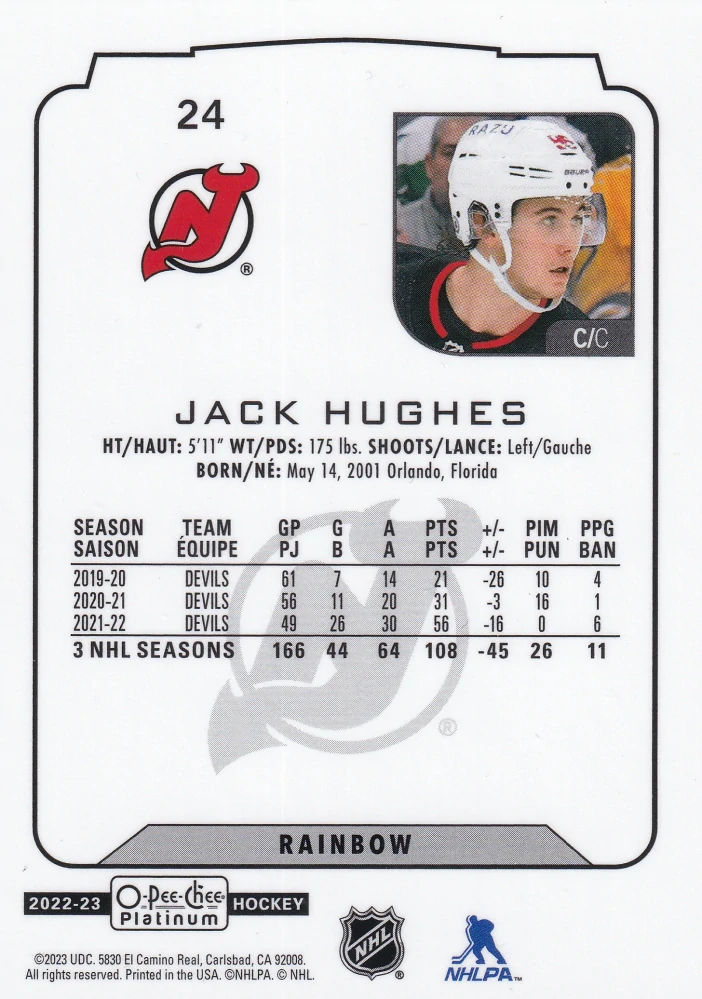 2022-23 UD O-Pee-Chee Platinum - Jack Hughes - Rainbow #24