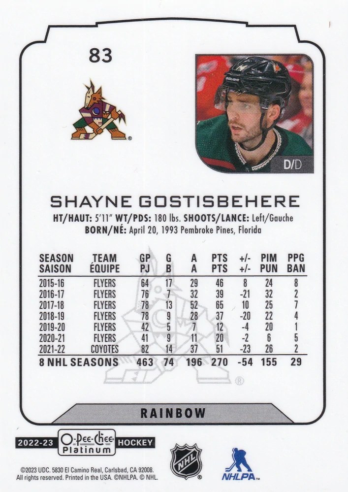 2022-23 UD O-Pee-Chee Platinum - Shayne Gostisbehere - Rainbow #83
