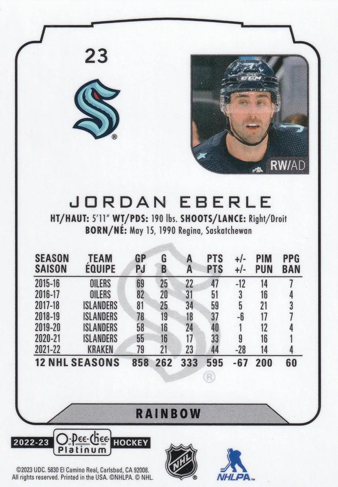 2022-23 UD O-Pee-Chee Platinum - Jordan Eberle - Rainbow #23
