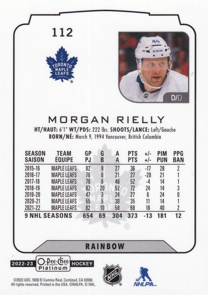2022-23 UD O-Pee-Chee Platinum - Morgan Rielly - Rainbow #112