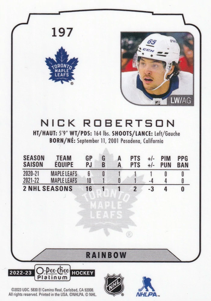 2022-23 UD O-Pee-Chee Platinum - Nick Robertson - Rainbow #197
