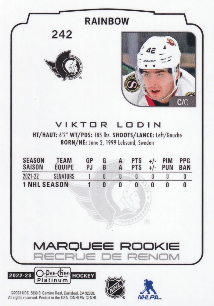 2022-23 UD O-Pee-Chee Platinum - Viktor Lodin - Marquee Rookie Rainbow #242